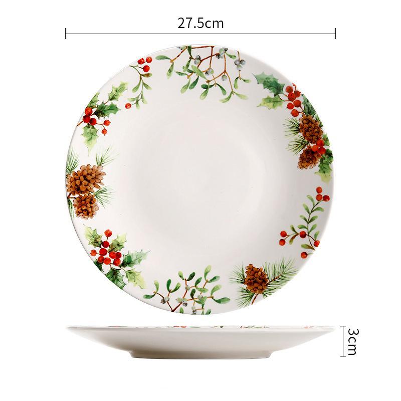 European Ceramic Tableware Christmas Plate Bowl Ceramic Cup Dish Steak Pasta Kitchen Tableware Dinner Plate Bowl XMAS Gift