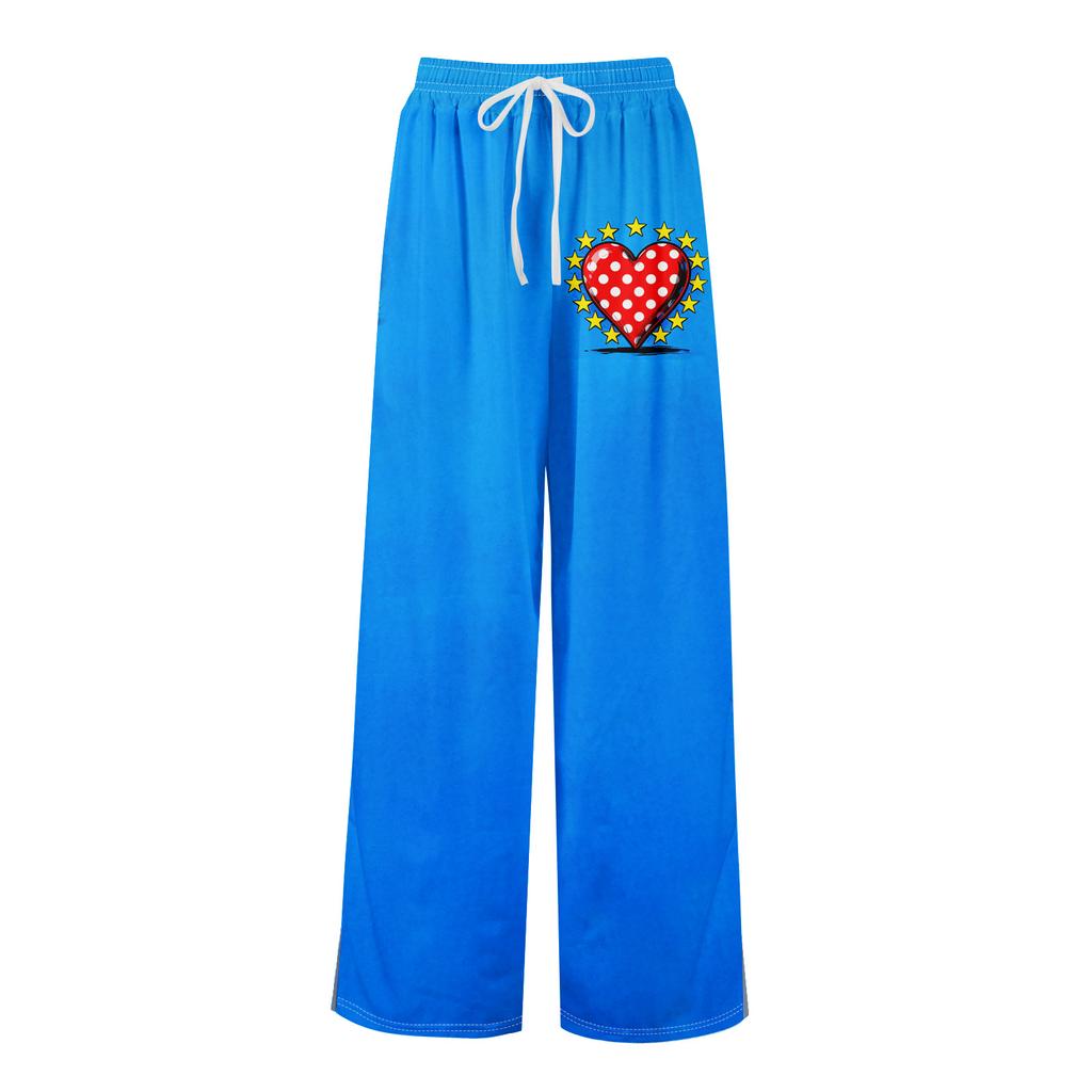 Damen Sommer Boho Palazzo Hose Hohe Taille Weites Bein Druck Freizeithose Mit Taschen