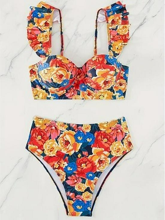 

Женский раздельный купальник с цветочным принтом - Европейский и американский стиль Extra Large цветочный