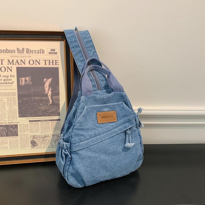 Stor Kapacitet Denim Ryggsäck Multifunktionell Bröstväska Dam Axel Crossbody Väska