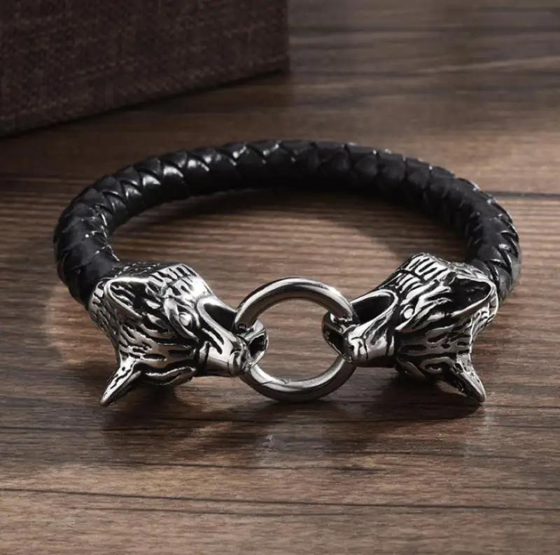 Double Layer Punk Brown Braided Leather Bracelet for Men with Metal Magnetic Clasp Stylish Business Bracelet Jewelry Gift