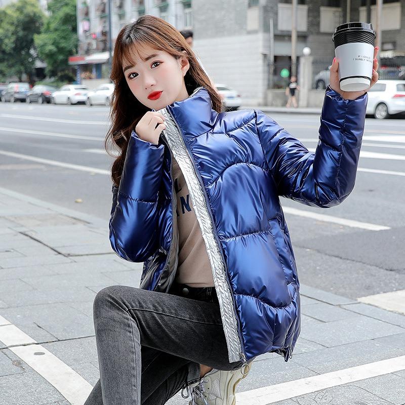 Abrigo de algodón para mujer, otoño e invierno, cuello alto, chaqueta gruesa de algodón, chaqueta corta holgada de color sólido, cálida y cómoda