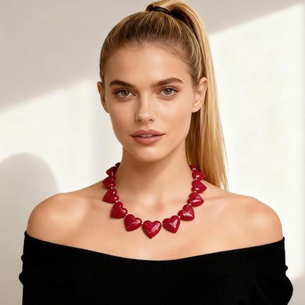Love Heart Acrylic Necklace Choker Sweater Chain Fashion Women Clavicle Chain  Beach