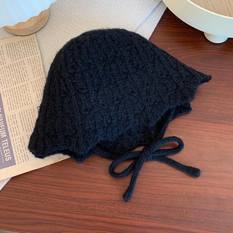 Strap Knitted Bucket Hat Women's Autumn and Winter New Versatile Bucket Hat Big Head Circumference Show Face Small Wool Hat