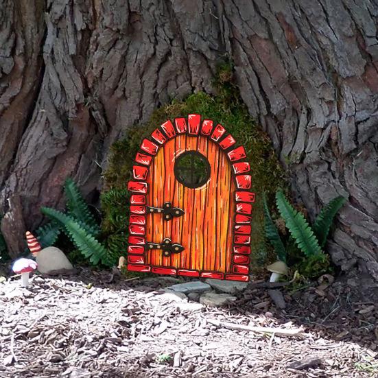 Garden Tree Fairy Door Decoration Outdoor Miniature Wooden Elf Door Ornament Fairytale World Tiny House Door Figurine Statue Sculpture Fairy