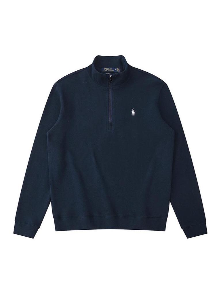 Men's Half-Zip Stand Collar Polo Horse Logo Embroidered Long Sleeve Hoodie Jacket