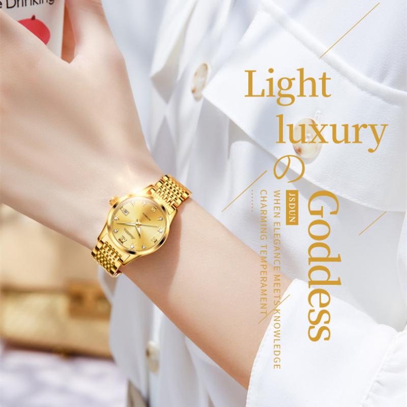 JINSHIDUN Nové dámské hodinky pro podnikání a volný čas Módní diamantové Vodotěsné Luminous Single Calendar Mechanické Špičkové dámské hodinky