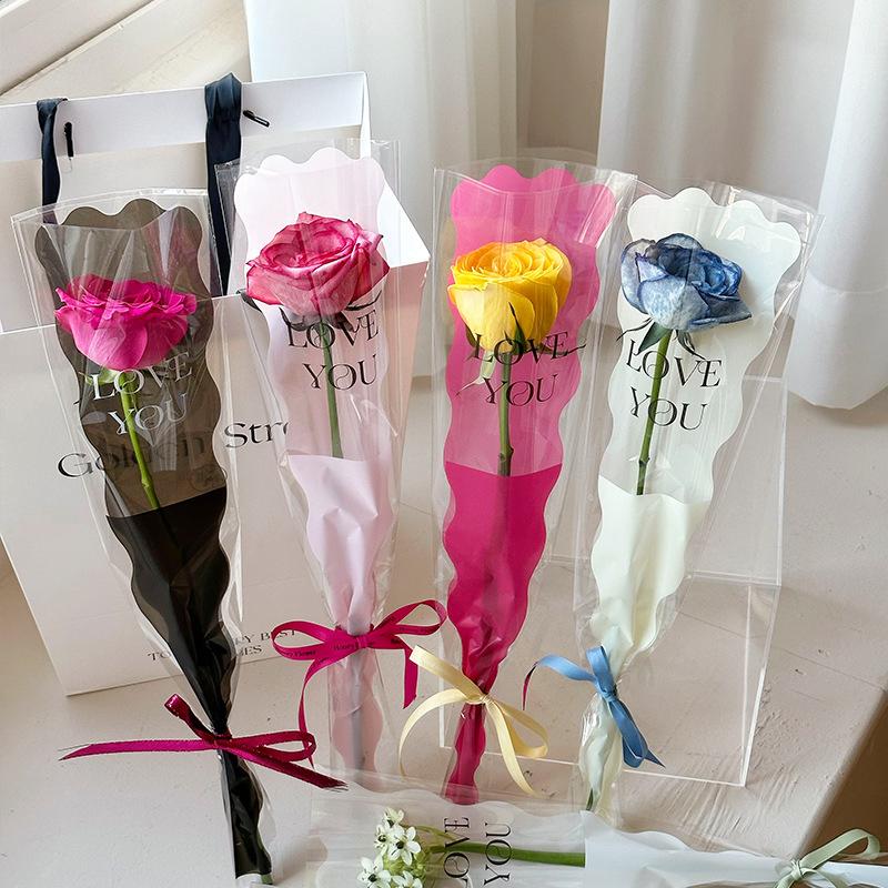 50 Pezzi Sacchetti Trasparenti per Confezionare Rose Sacchetto di Plastica per Bouquet Carta da Incarto per Bouquet Sacchetto Dritto Confezionamento Fiori