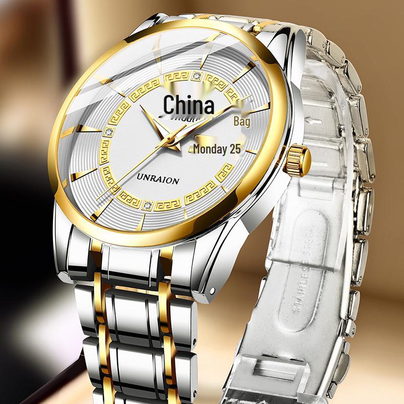 Men's Waterproof Stainless Steel Vintage Double Calendar Quartz Watch