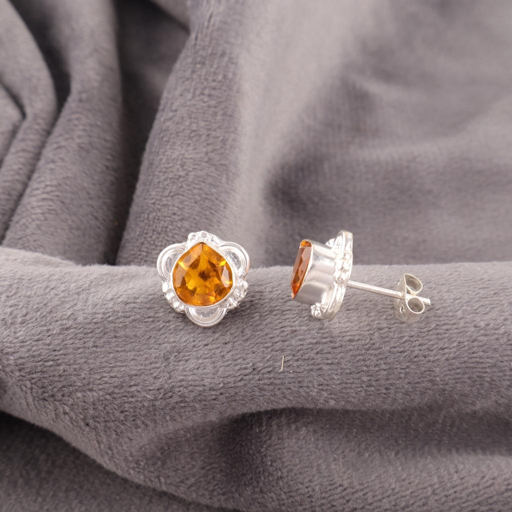 Citrine Gemstone Earrings 925 Sterling Silver Handmade Jewelry Christmas Gift EE-159-7