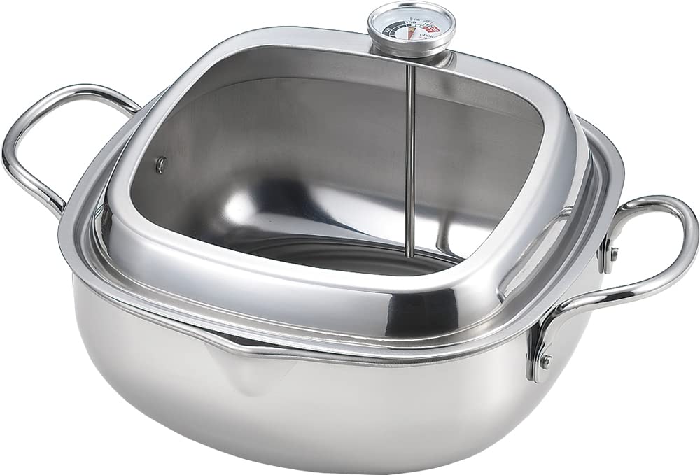 

Квадратная кастрюля Tamahashi 20 см, газовая плита IH, совместимая с термометром, нержавеющая сталь, кастрюля для темпуры, сделанная в Японии, Shokusaitei, фритюрница TP-21 серебряный