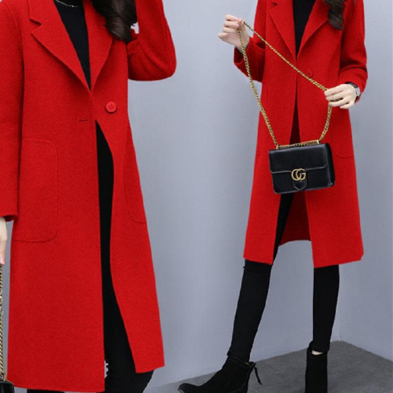 Wollmantel Mittellang Lockerer Mantel Koreanischer Stil Trendig Herbst und Winter Verdickt Übergröße Damen Wollmantel