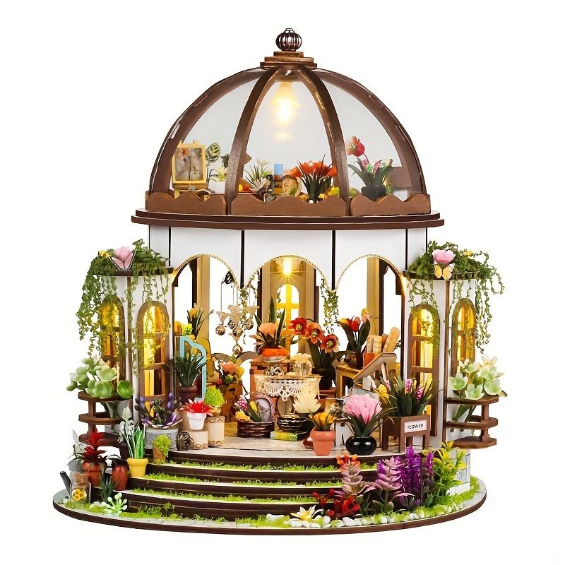 This Mini Greenhouse Doll House Kit Is a 3D Wooden Puzzle Book Corner Rack Insert, Light Brown Desktop Decoration Model, Suitable for Adults