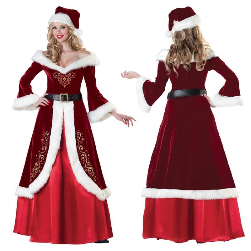 Christmas Eve Christmas Costume Burgundy Long Christmas Queen Performance Costume Parent-Child Clothing