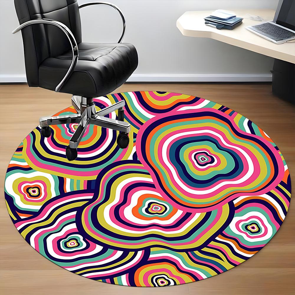 1pc Psychedelic Circles Office Round Area Rug, Indoor Mat Suitable ForOffice, Under Office Chairs Bedroom Living Room Home Decor, Room Deco Q065