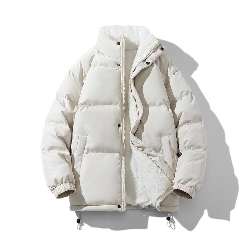 Fleece padded jacket winter solid color thickened padded jacket couple loose versatile padded jacket men's and women's clothing