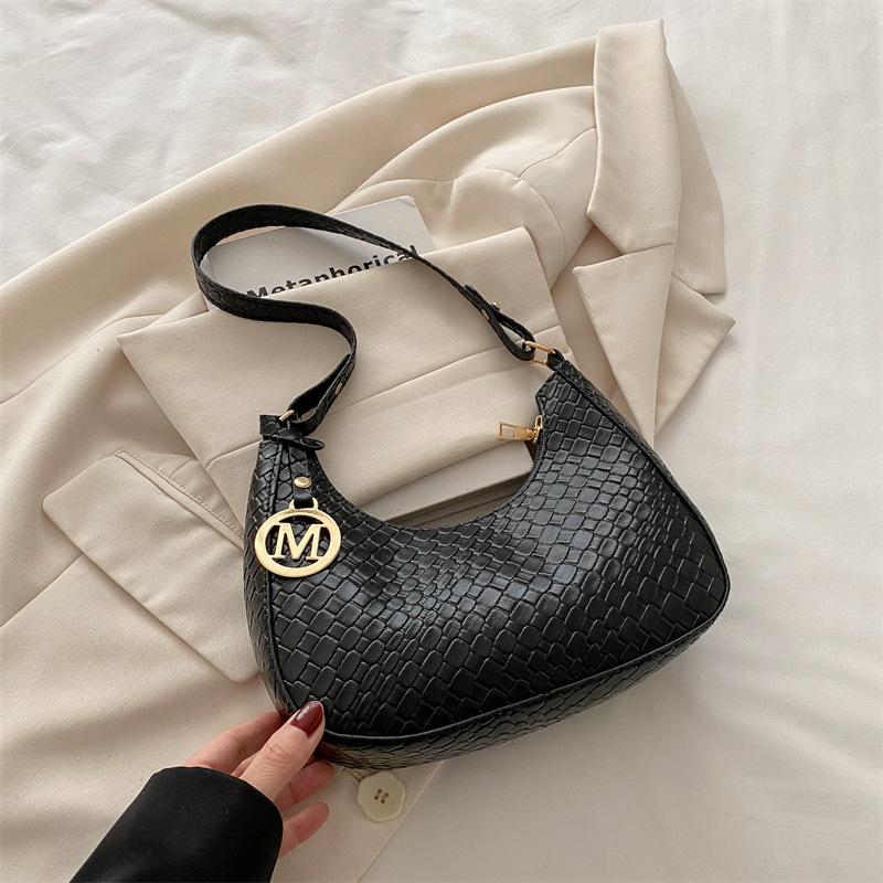 

2025 spring trendy fashion simple casual moon bag retro foreign style portable shoulder underarm women s bag чёрный