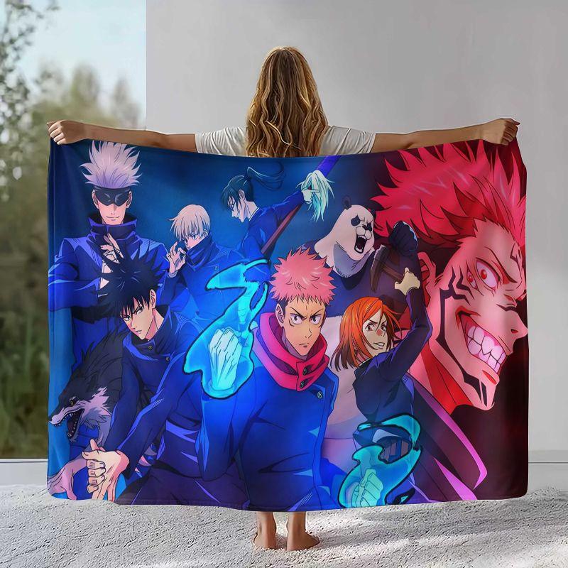 Anime Jujutsu Kaisen Cartoon Itadori Yuji Flannel Blanket,Ultra Soft Plush Throw for Home Bedroom Bed Sofa Cover Office Picnic