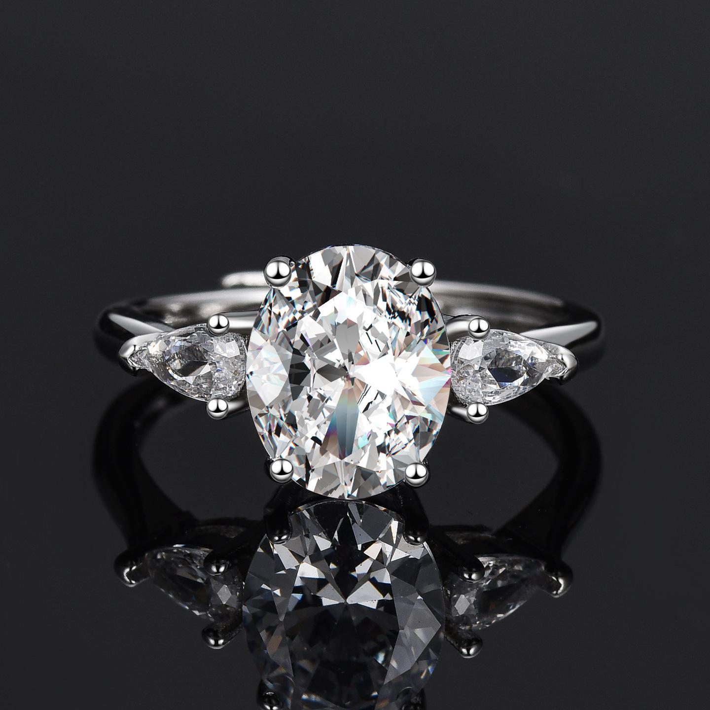 Luxury Women s Adjustable Oval Dove Egg Ring with Simulated Diamond for Weddings and Proposals Adjustable Opening