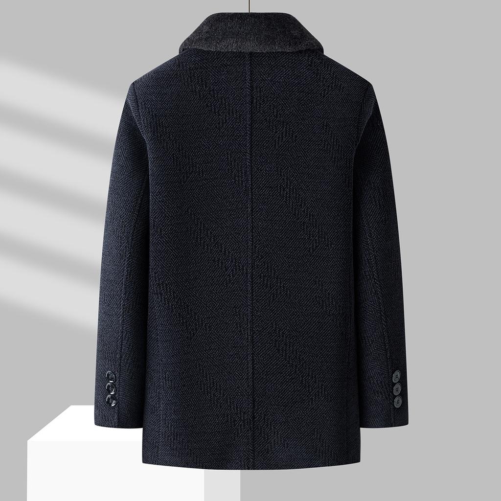 Winter Fur Collar Woolen Coat for Middle-aged and Elderly Men, Plush Lining and Thickened Graphene Heat Storage Jacket