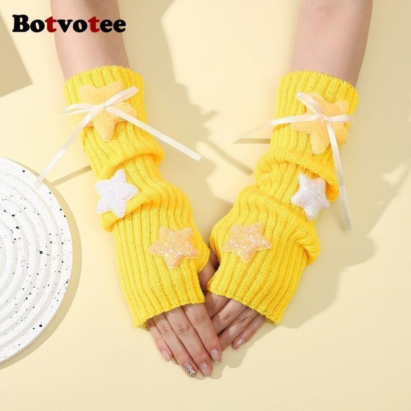 Botvotee Sleeves for Women Y2k Accessories Sweet Pink Bow Half Finger Free Shipping Arm Warmers Preppy Style Fingerless Gloves