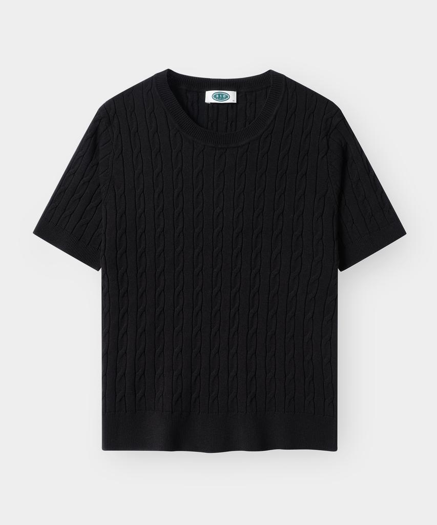 210EDIT Men'S Cool Cable Round Neck Short Sleeve Knit - 4 Colors [Zg2Sw070]