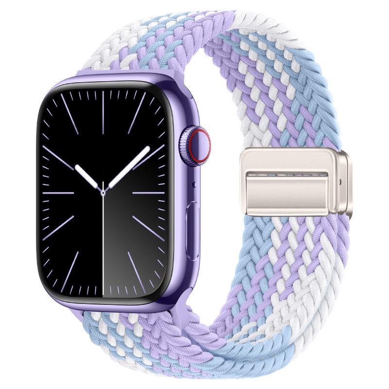 Elastisches Regenbogen-Nylon-Gewebe Apple Watch Armband mit Magnetverschluss