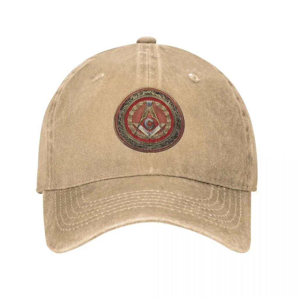 Degree Mason Gold Jewel Master Mason Square And Compasses Baseball Caps Distressed Cotton Outdoor Adjustable Fit Hat