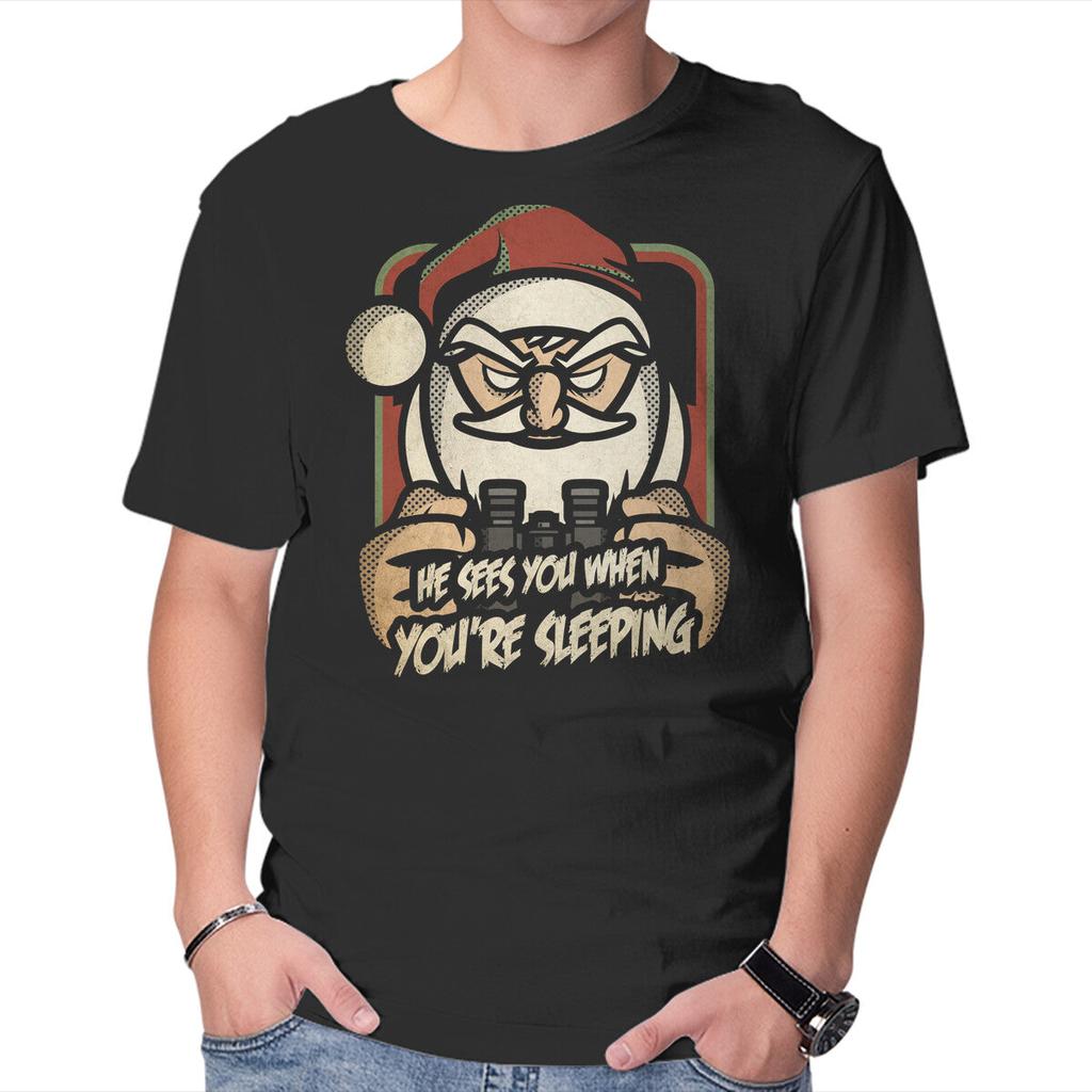 Unisex Crew Neck T-Shirt Creepy Santa Graphic Short Sleeve Casual Tee