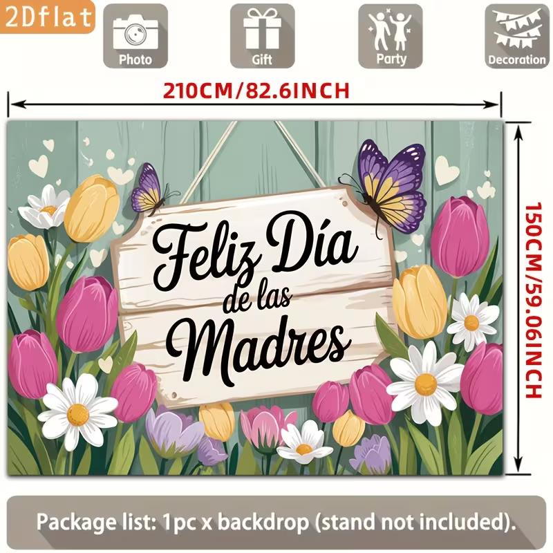 2D Alles Gute zum Muttertag Fotografie Hintergrund, Rustikales Holzschild mit Tulpen und Schmetterlingen Hintergrund