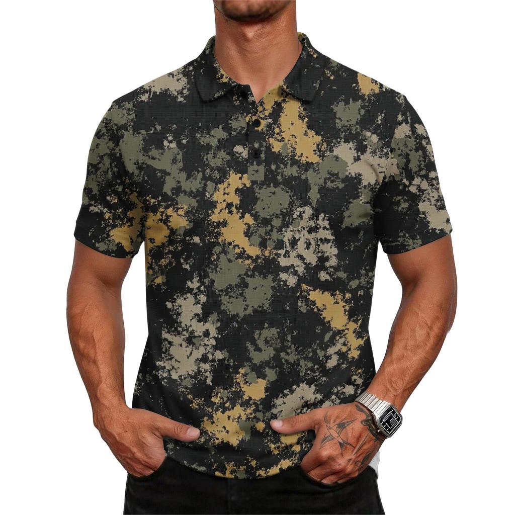 Men's casual loose-fitting fashionable camouflage pattern printed short-sleeved T-shirt top