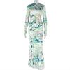 European Cross-Border Print Slim-Fit Skirt Suit: Mesh Long Skirt & High Neck Top - Trendy Casual Commuter Women's Two-Piece