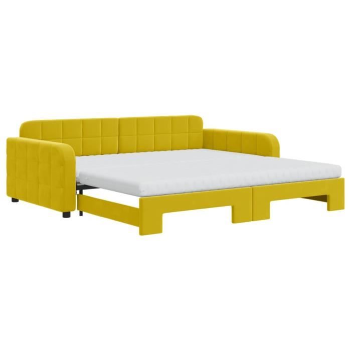 VidaXL Daybed with Trundle and Mattress Yellow 100x200 Cm Velvet 3196965