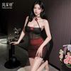 Dark Wind Spice Girl Perspective Mesh Three-dimensional Flower Neck Sex Underwear Sexy Backless Slim Dress