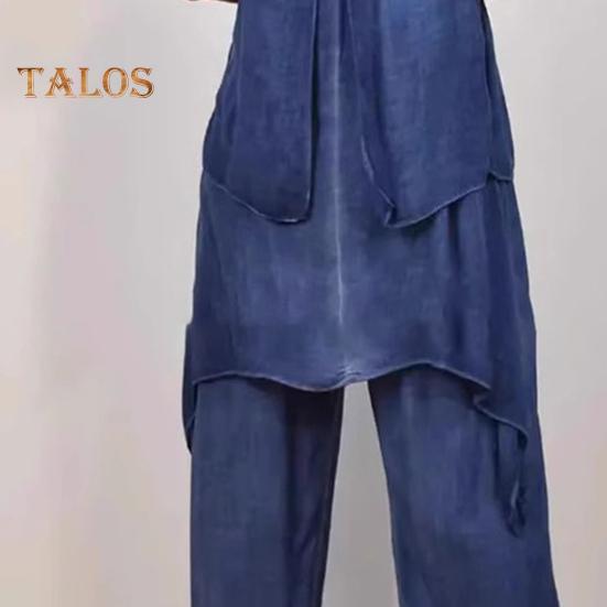 Two Piece Outfits for Women Casual Sleeveless Irregular Top Wide Leg Pants Set Loose Lounge Suit for Summer
