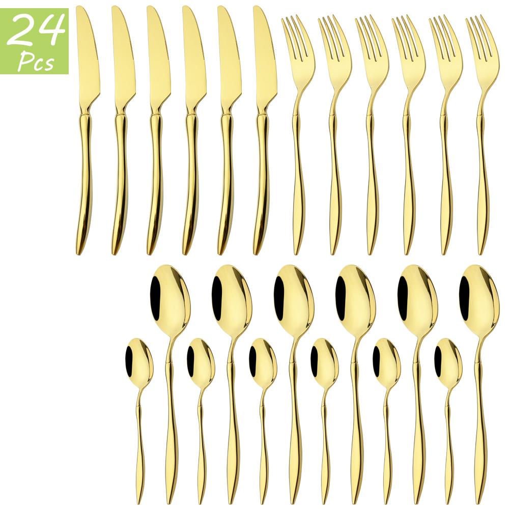 24Pcs/Set Knife Fork Tea Spoon Tableware Vintage Dinnerware 304 Stainless Steel Cutlery Set Party Kitchen Silverware Flatware Set