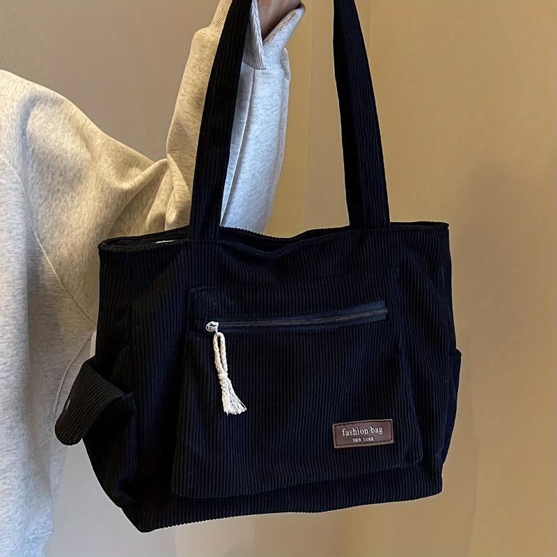 Woman Corduroy Handbag Large Capacity Versatile Shoulder Bag College Student Classroom Classroom Bag Tote Bag Multi Functional Commuting Bag
