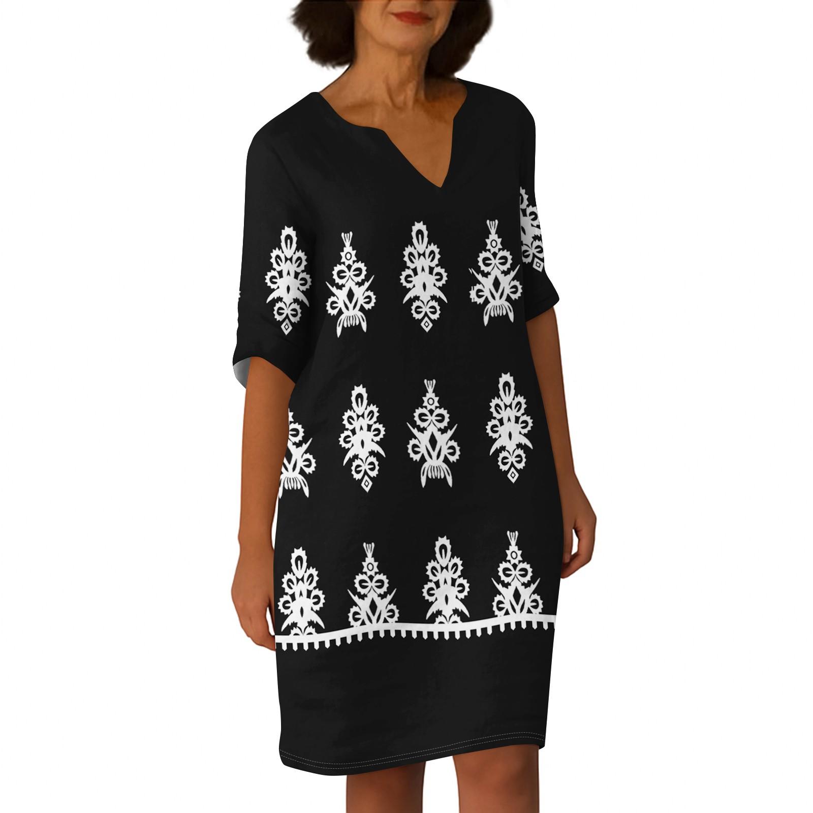 

Платья для женщин. Винтажное платье-туника с принтом и талией. Летнее повседневное платье с половиной рукавов. S чёрный