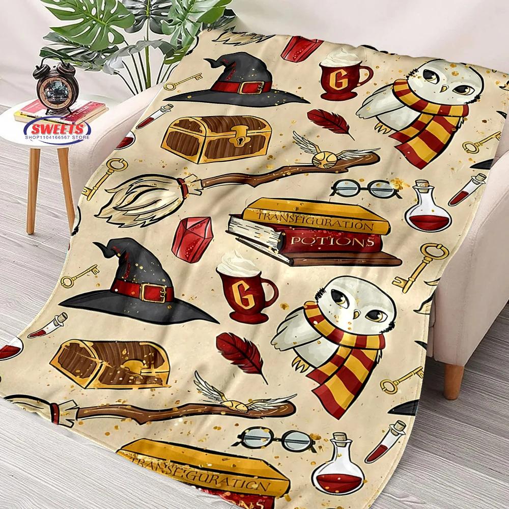 Soft Flannel Throw Blanket with Magic Hat Pattern for Bedroom Sofa Picnic Outdoor Leisure Nap Gifts