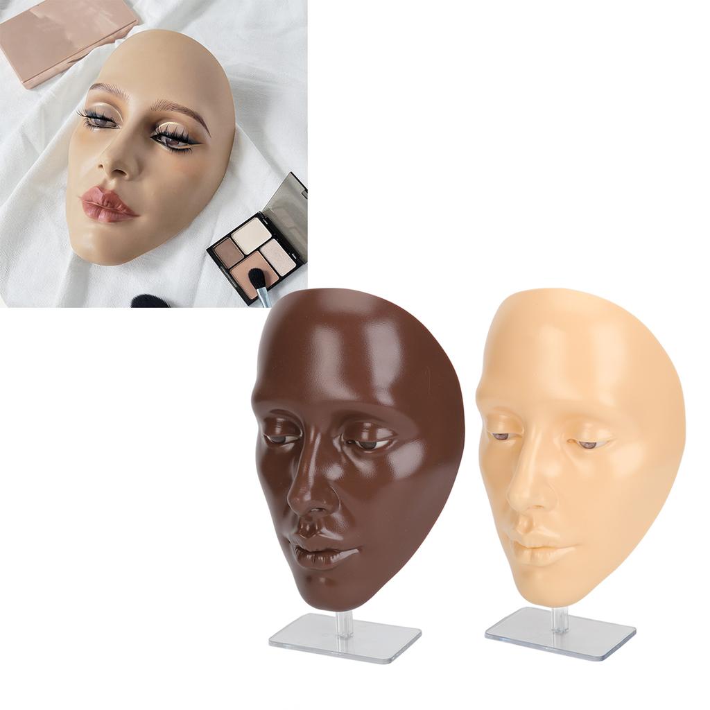 2 Set Makeup Practice Face 5D Silicone Full Face Makeup Mannequin Face with Stand for Emerging Makeup Artist
