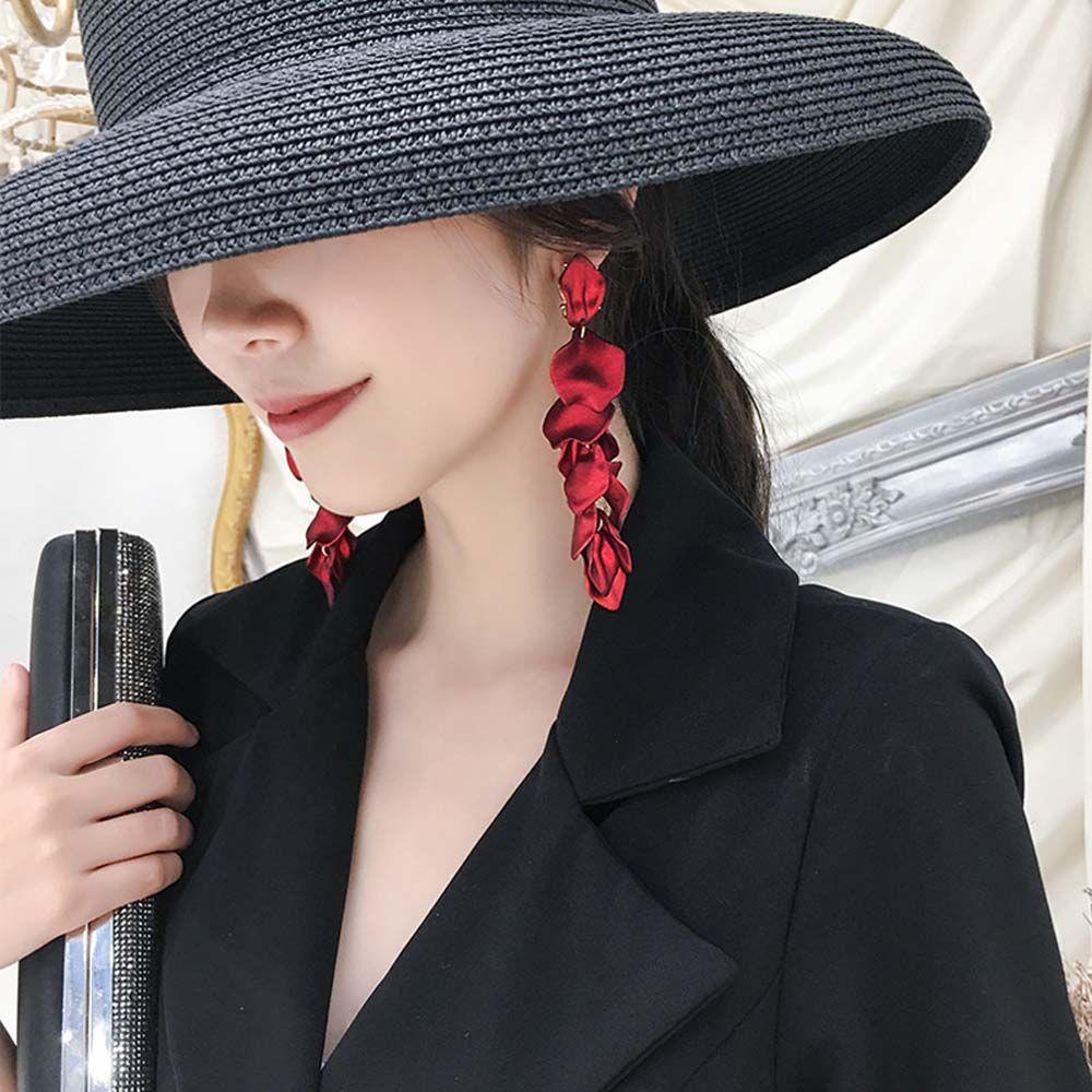 Temperament Long Tassel Metal Flower Petals Drop Jewelry Stud Earring Dangle Earrings Accessories