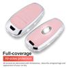 For Hyundai Key Fob Cover with Keychain, Pink Genuine Leather Crystal Key Case Protection Shell Compatible with 2019 2020 2021 2