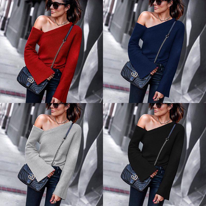 Elegant Women Fashion One Off Shoulder Blouse Shirts Top Long Sleeve Pullover Tops For Effortless Style