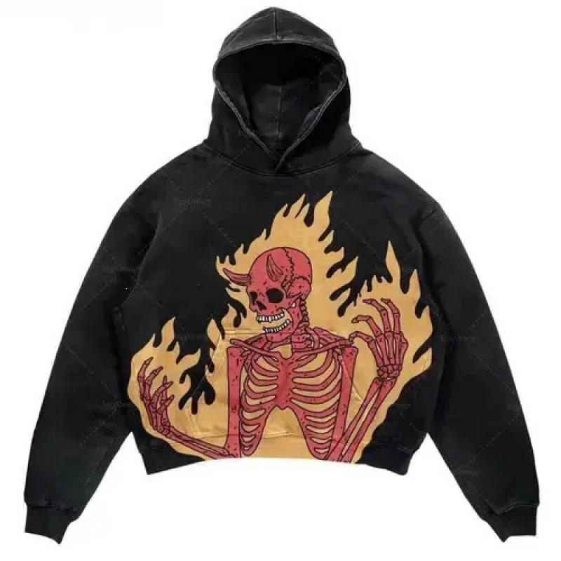 Amerikan Punk Kurukafa 3D Baskılı Kısa Kapüşonlu Sweatshirt Bol Kesim Erkek Kadın Sokak Giyimi