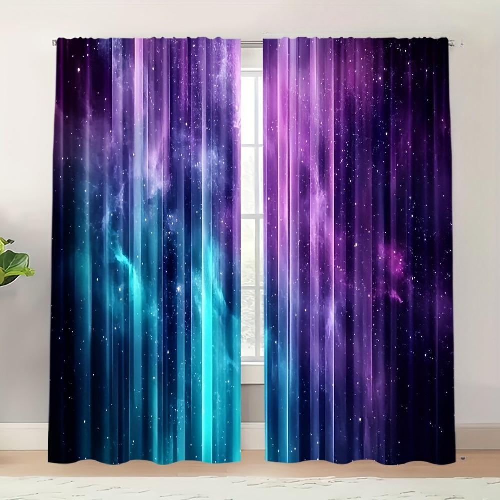 2pcs Blue-Purple Galaxy Fabric Curtains – Rod Pocket Design, Ideal for Kitchen Living Room and Bedroom Decor