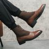 Fashion New Brown Men Short Boots Black Flock Lace-up Square Toe Business Ankle Boots for Men  Bottes Pour Hommes