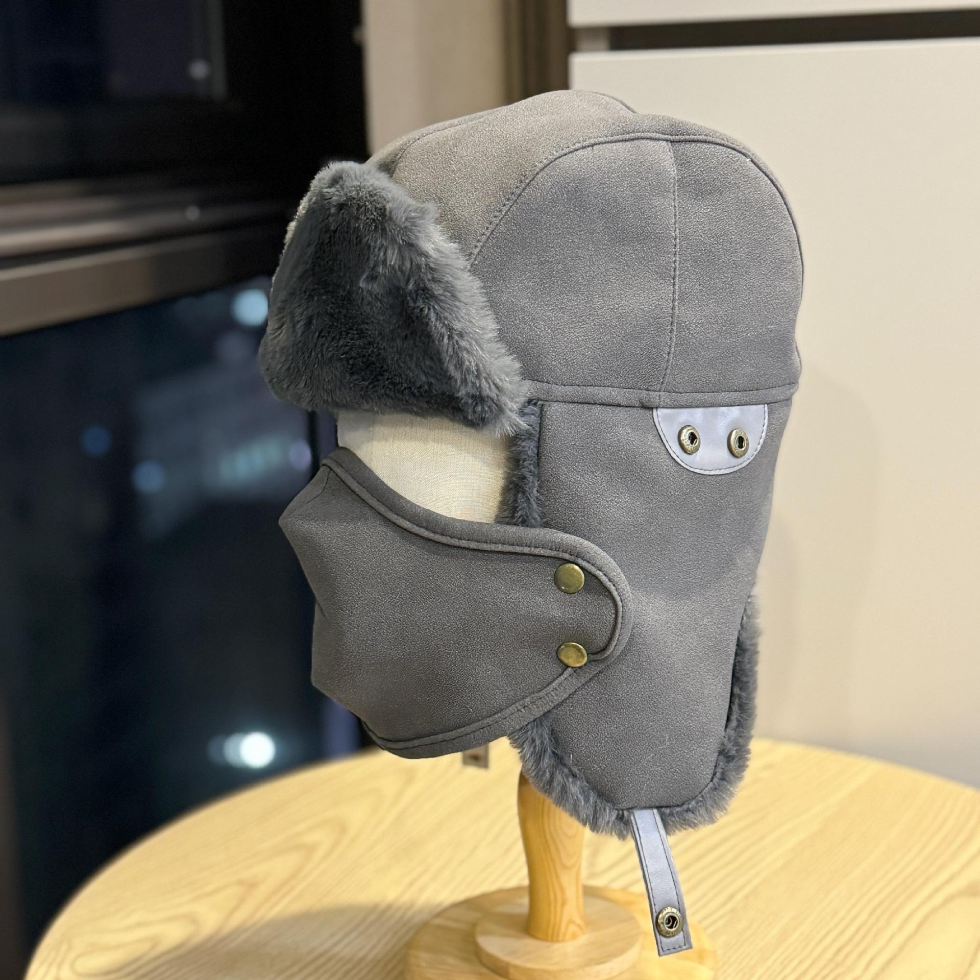 

Northeastern cold-proof hat for women in autumn and winter, fleece-lined and thickened cotton hat for cycling, outdoor warmth, ear protection, Adult54-60Average Size серый