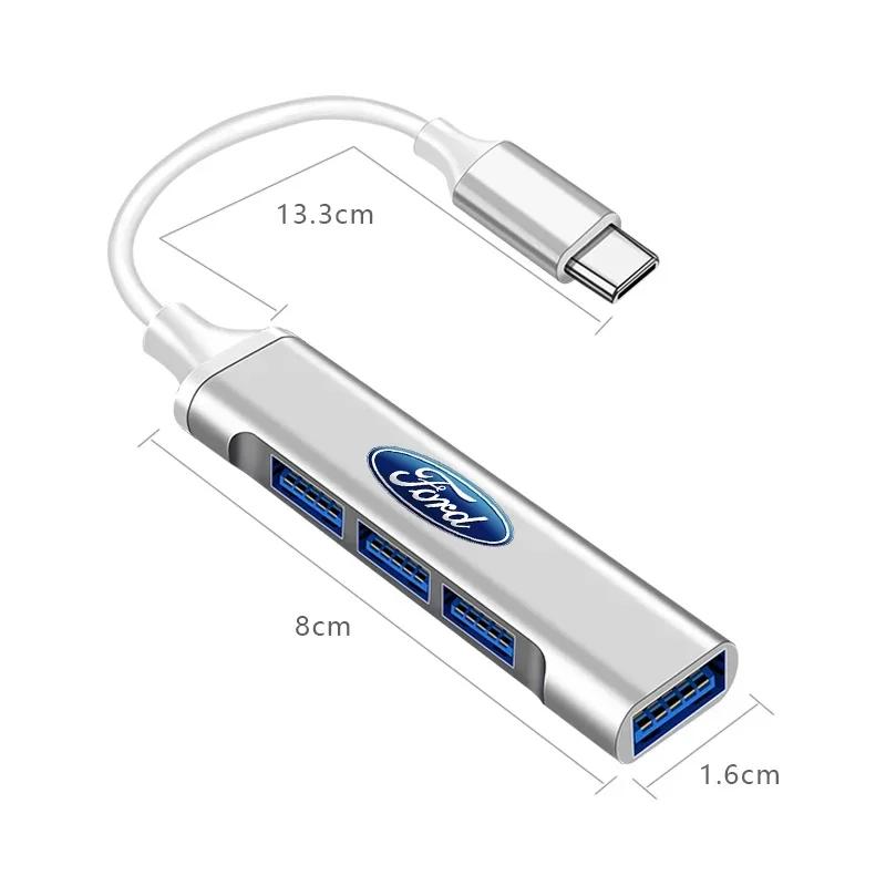 New 2026 Car Sticker Car 4 In 1 USB-C Hub Notebook Docking USB Splitter Multi-interface Conversion For Ford ST Line Focus 3 Mond