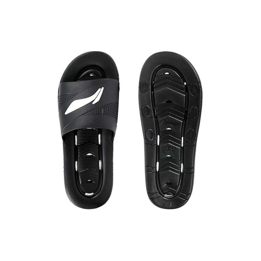 Li Ning EVA Rubber Sole Quiet Slide Slippers Men's Black White LNXT927-1