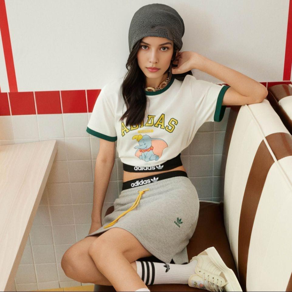 Adidas Originals X Disney Dumbo Sportswear Tee with Cartoon Elephant Logo Women Tops White IN1062